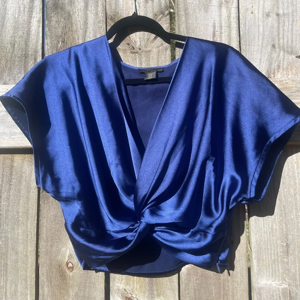 House of Harlow 1960 Blue Satin Top - Picture 1 of 10